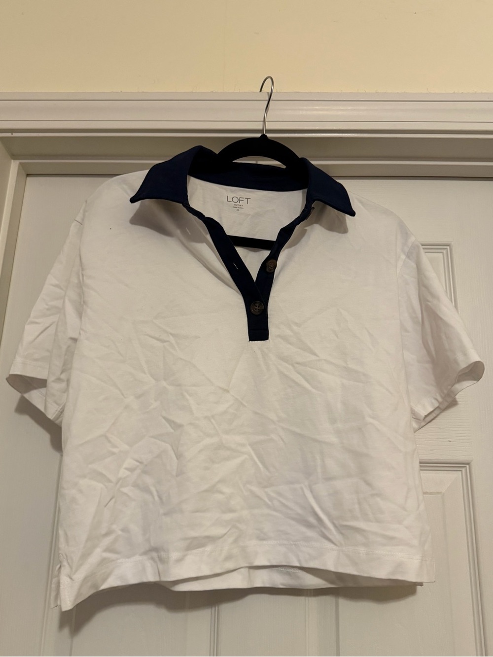LOFT White Polo with Navy Collar and Placket